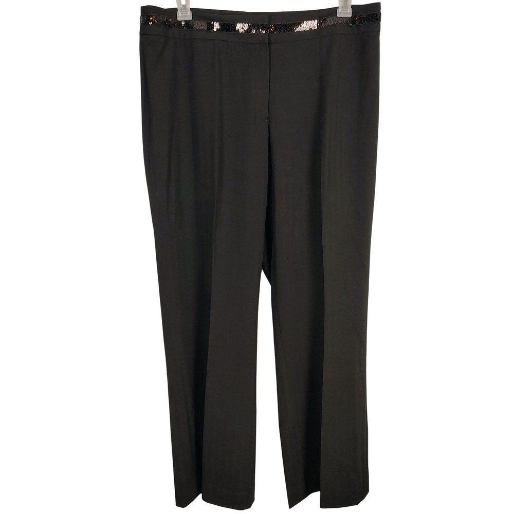 Focus 2000 Woman Black Sequin Waistband Striped Dress Pants 16W